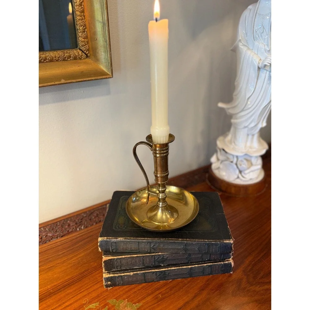 Vintage Brass Chamberstick Candle Holder with Handle, Waccamaw‎ Brass Works